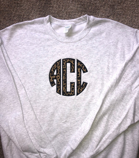 Cheetah Circle Applique Monogram Crew