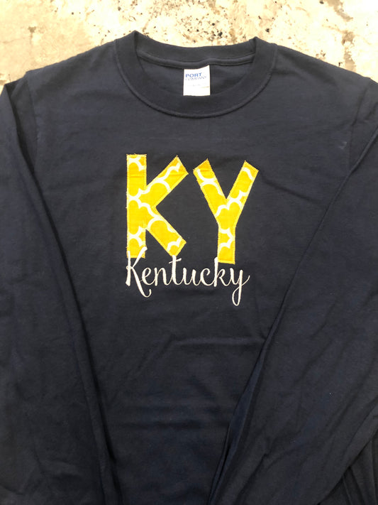 Gold KY Block Kentucky Navy Long Sleeve Tshirt